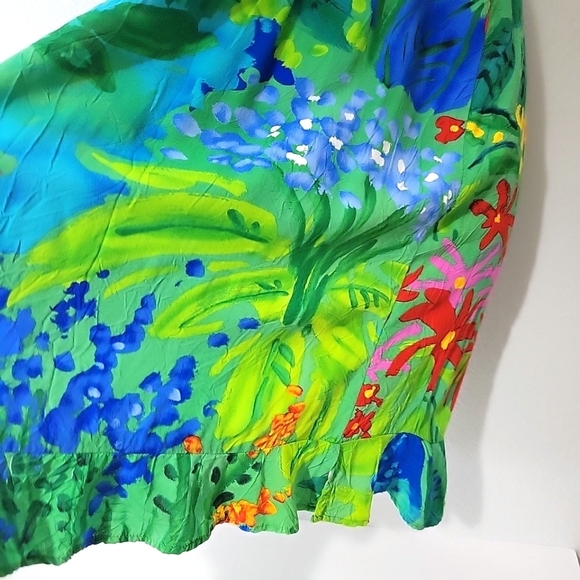 Jams World Women's Green Multicolor Sea Flower Sundress With Belt Size XL - Picture 13 of 16